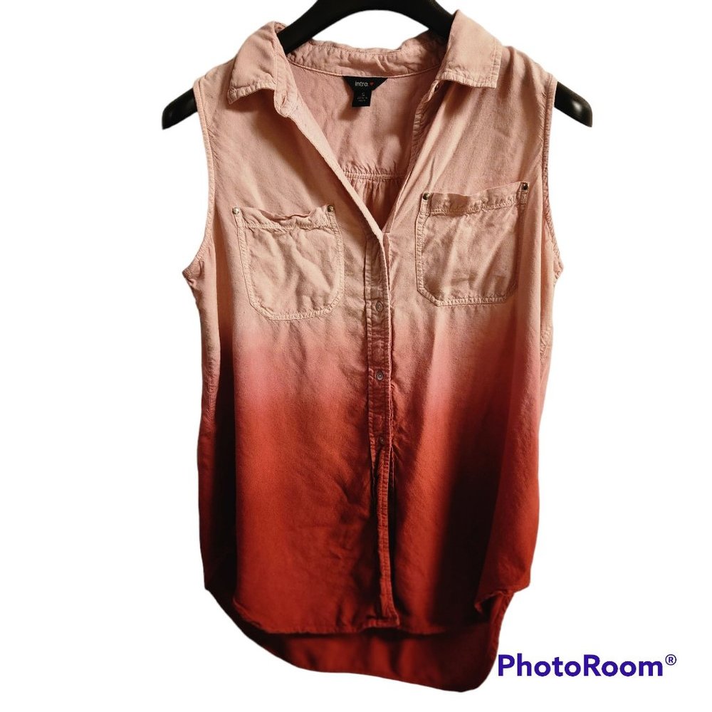 Women's Intro Sz S Sleeveless Ombre Shell Buttons Closure Collar 2 Chest Pockets